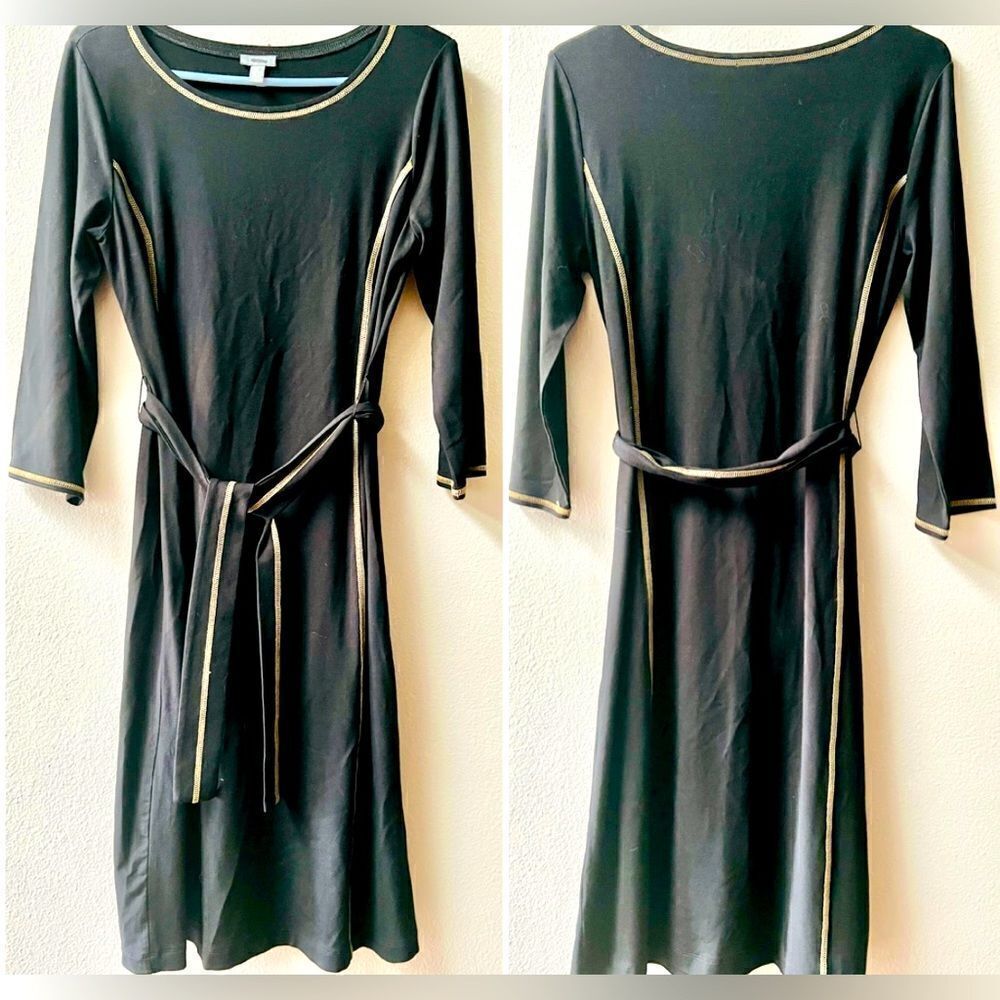 J. JILL BLACK 3/4 SLEEVE MIDI SHIRT DRESS WITH SASH SIZE S